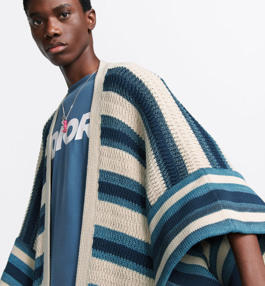 Luxury Dior And Parley Poncho Blue And Beige Striped Parley Ocean Plastic® Cotton-Blend Knit