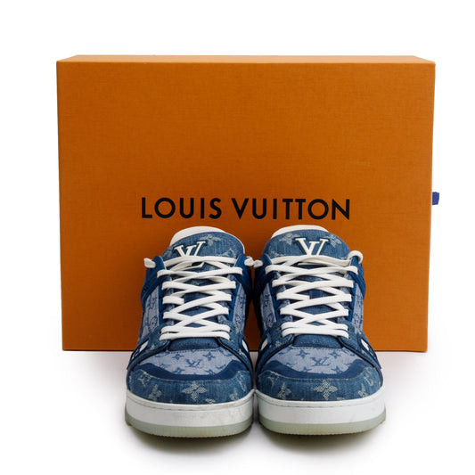 Louis Vuitton 2020 Blue Monogram Denim Calfskin LV Trainer Sneakers, Size 7.5