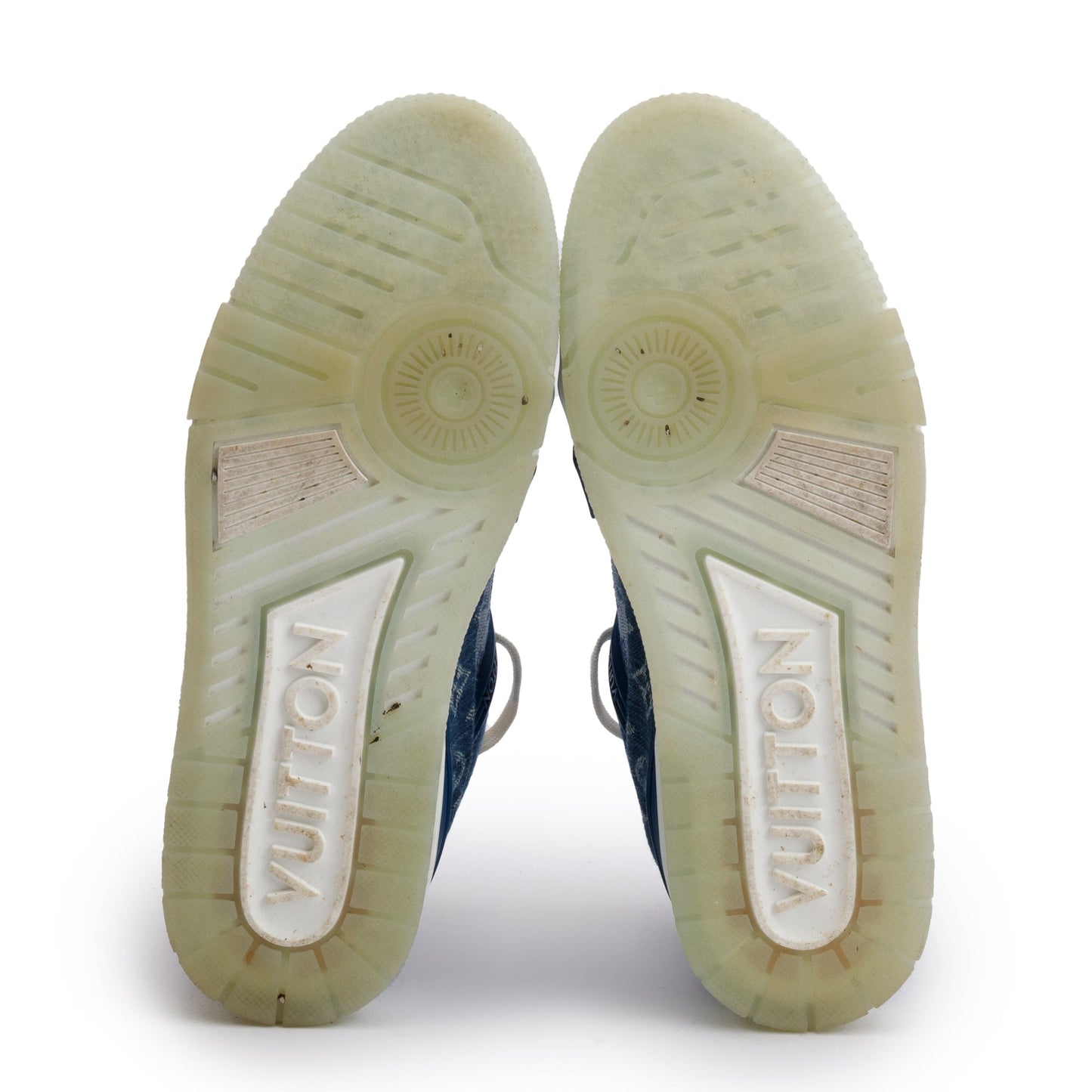 Louis Vuitton 2020 Blue Monogram Denim Calfskin LV Trainer Sneakers, Size 7.5