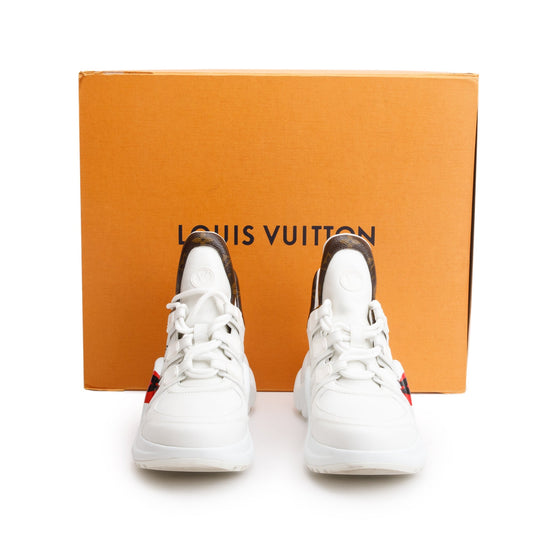 Louis Vuitton 2020 White Leather Monogram Trim LV Heart Archlight Sneakers, Size 37.5