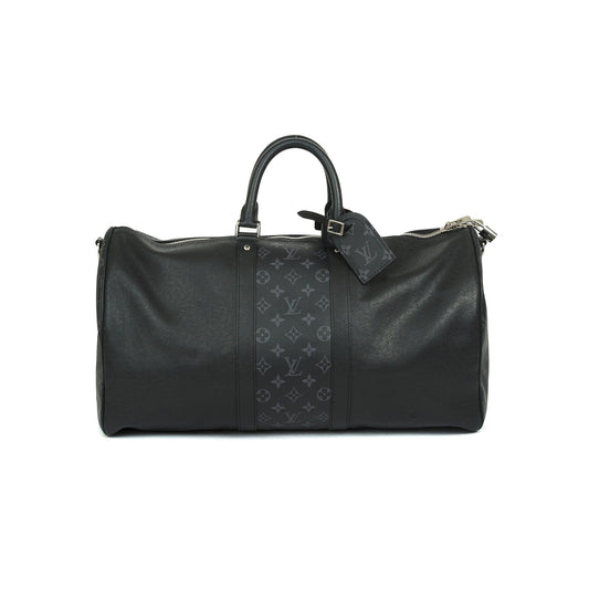 Louis Vuitton 2021 Black Taiga Leather and Monogram Eclipse Keepall Bandouliere 50
