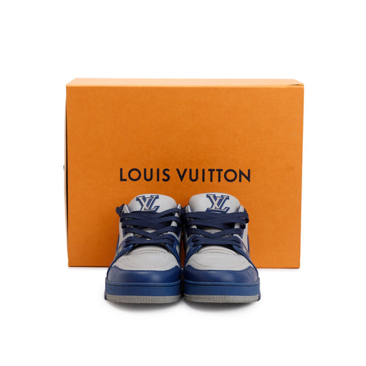 Louis Vuitton 2022 Blue/Grey Calfskin LV Trainer Sneakers, Size 7.5