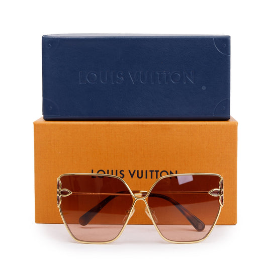 Louis Vuitton 2022 Gold Metal LV Petal Cat Eye Sunglasses
