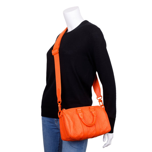 Louis Vuitton 2022 Orange Monogram Taurillion Leather Keepall Bandouliere 25