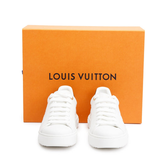 Louis Vuitton 2022 White Monogram Debosssed Leather Time Out Sneakers, Size 41