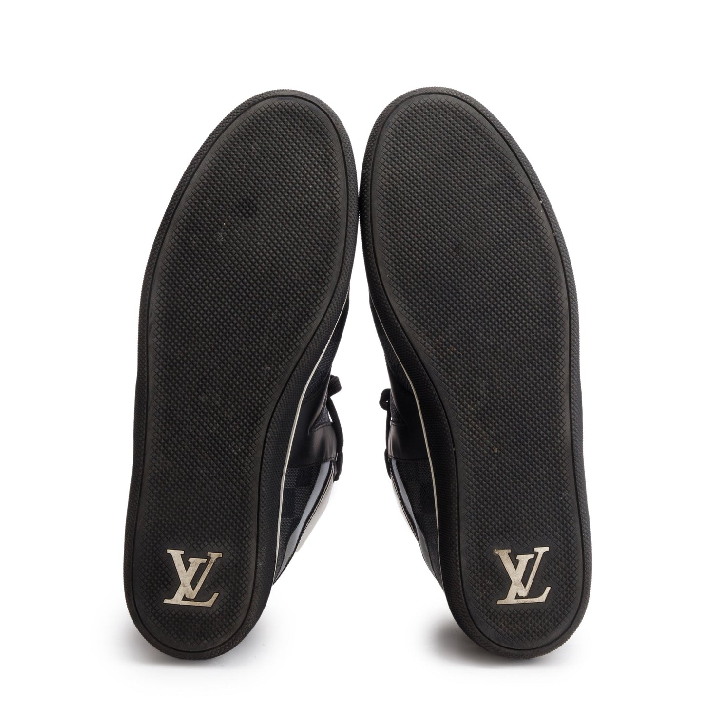 Louis Vuitton Black Leather Damier Graphite Canvas AW2012 High-Top Sneakers, Size 8.5