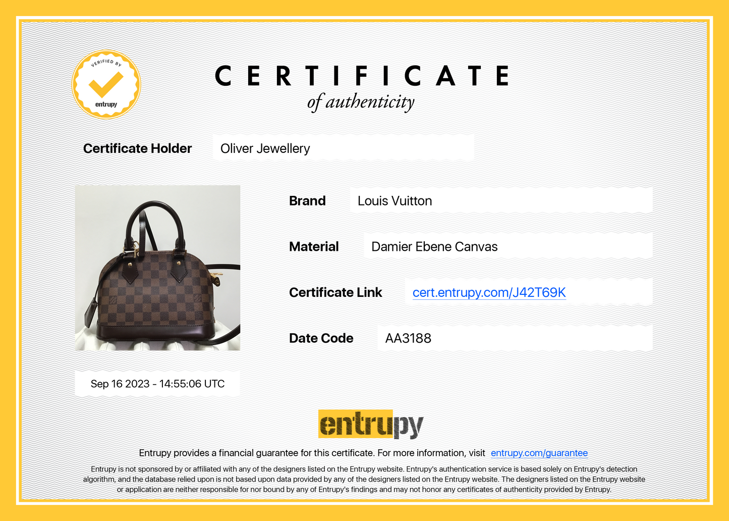 Louis Vuitton Damier Ebene Alma BB