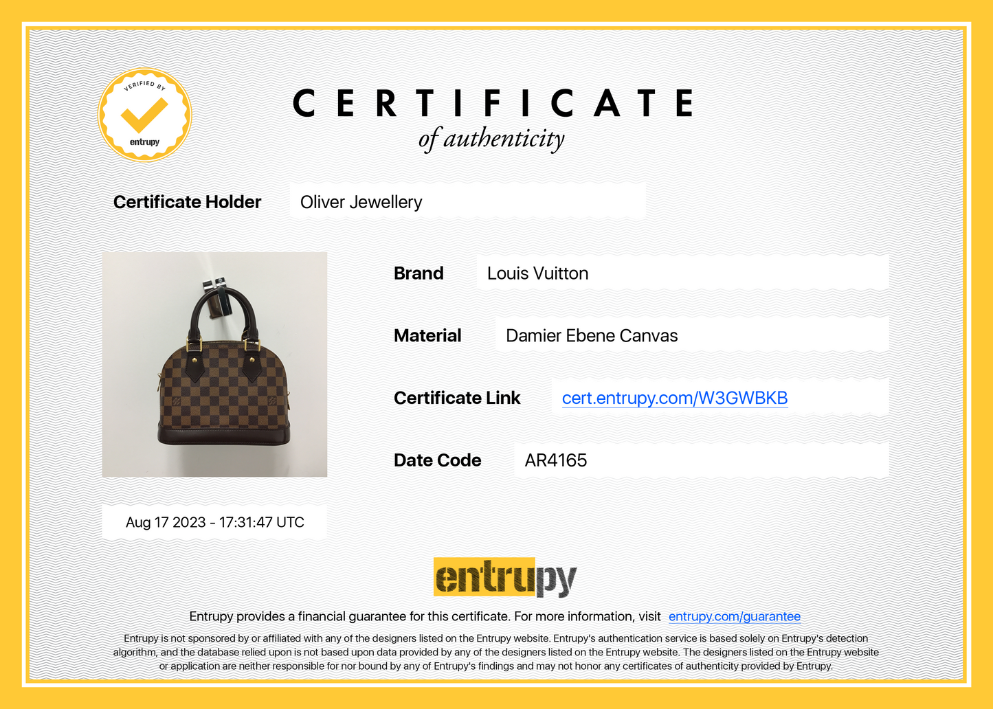 Louis Vuitton Damier Ebene Alma BB