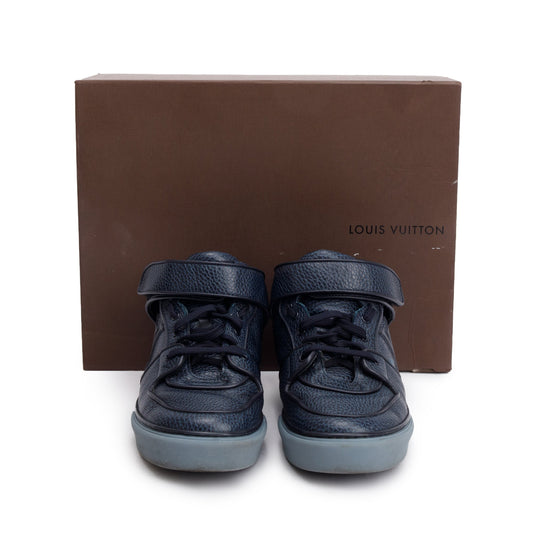 Louis Vuitton Navy Leather Acapulco Mid-Top Sneakers, Size 8.5