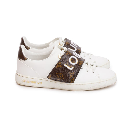 Louis Vuitton White Calfskin Leather Monogram Canvas Frontrow Sneakers, Size 36