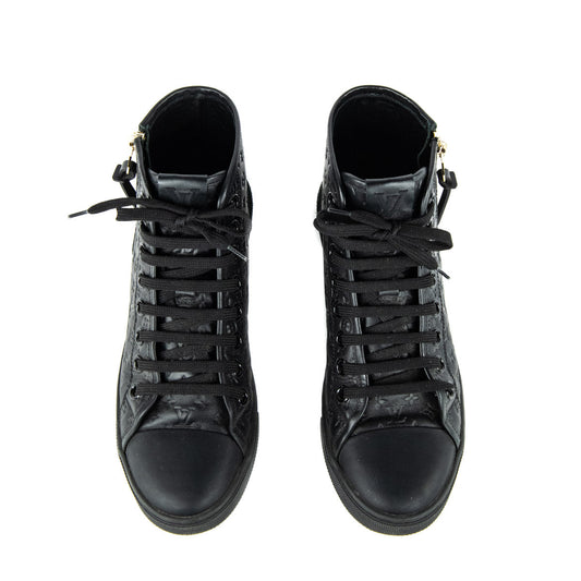 Louis Vuitton Black Leather Punchy Monogram High Top Sneakers Size 6 | EU 36