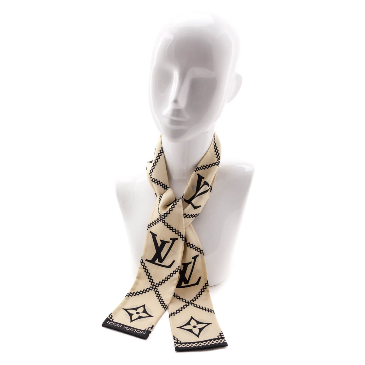 Louis Vuitton Cream & Black Silk Monogram Croisillon Bandeau