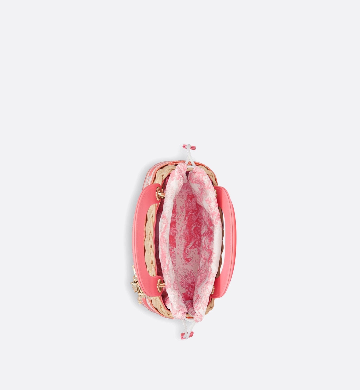 Mini Luxury Dioriviera Lady Luxury Dior Bag Natural Wicker And Candy Pink Toile De Jouy Jacquard