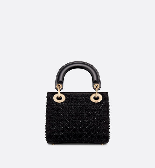 Mini Lady Luxury Dior Bag Black Satin Embroidered With Beaded Cannage Motif