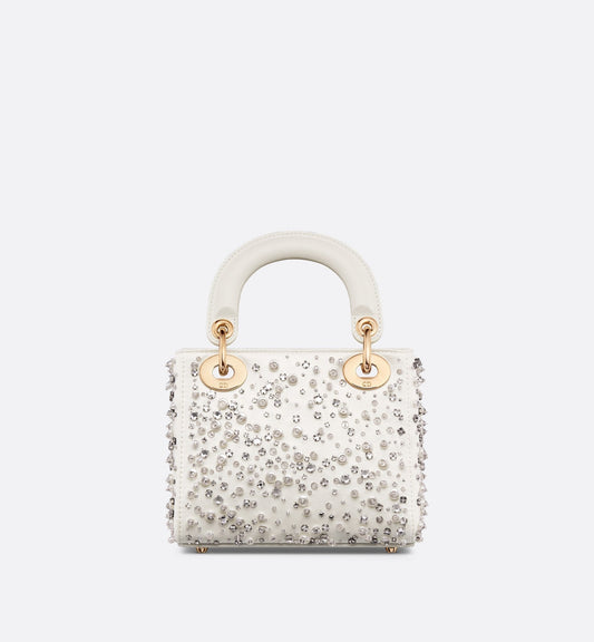 Mini Lady Luxury Dior Bag Latte Satin Embroidered With Beads