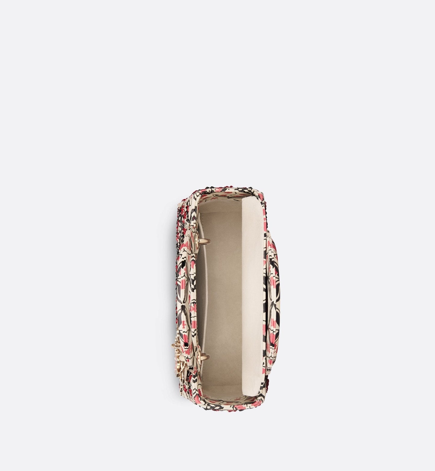 Luxury Dioramour Small Lady Luxury Dior Bag White Calfskin With Black And Red Luxury Dior Lily Of The Valley Print And Embroidery