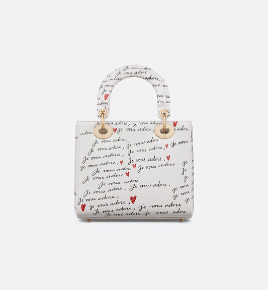 Luxury Dioramour Small Lady Luxury Dior My AbcLuxury Dior Bag White Calfskin With Black And Red Je Vous Adore Print