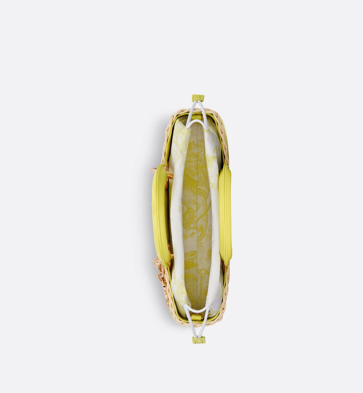 Medium Luxury Dioriviera Lady D-Joy Bag Natural Wicker And Lemon Yellow Toile De Jouy Jacquard