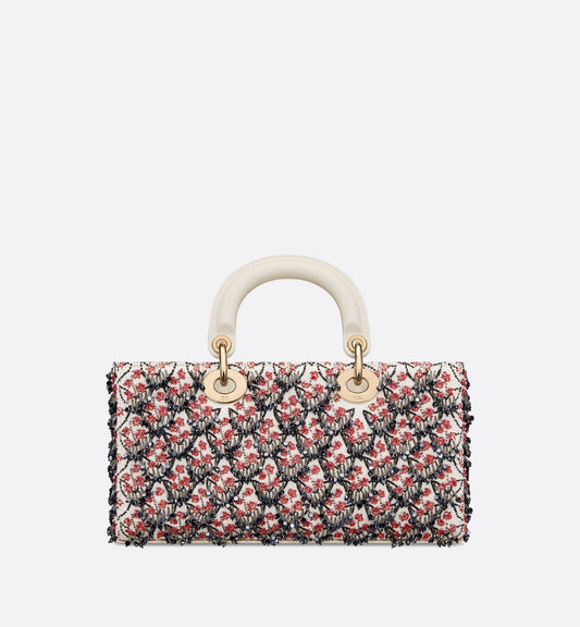 Luxury Dioramour Medium Lady D-Joy Bag White Satin With Black And Red Luxury Dior Lily Of The Valley Embroidery