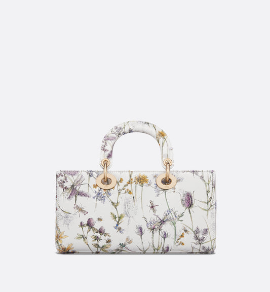 Medium Lady D-Joy Bag White Calfskin With Multicolor Luxury Dior Herbarium Print