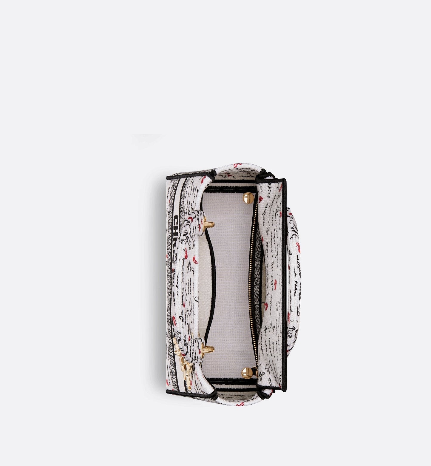 Luxury Dioramour Medium Lady D-Lite Bag White Embroidery With Black And Red Je Vous Adore Motif