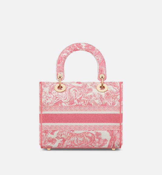 Medium Luxury Dioriviera Lady D-Lite Bag Candy Pink Toile De Jouy Embroidery