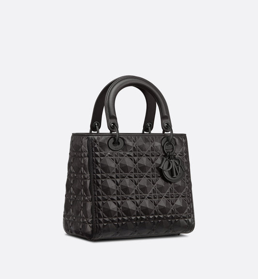 Medium Lady Luxury Dior Bag Black Cannage Calfskin With Diamond Motif
