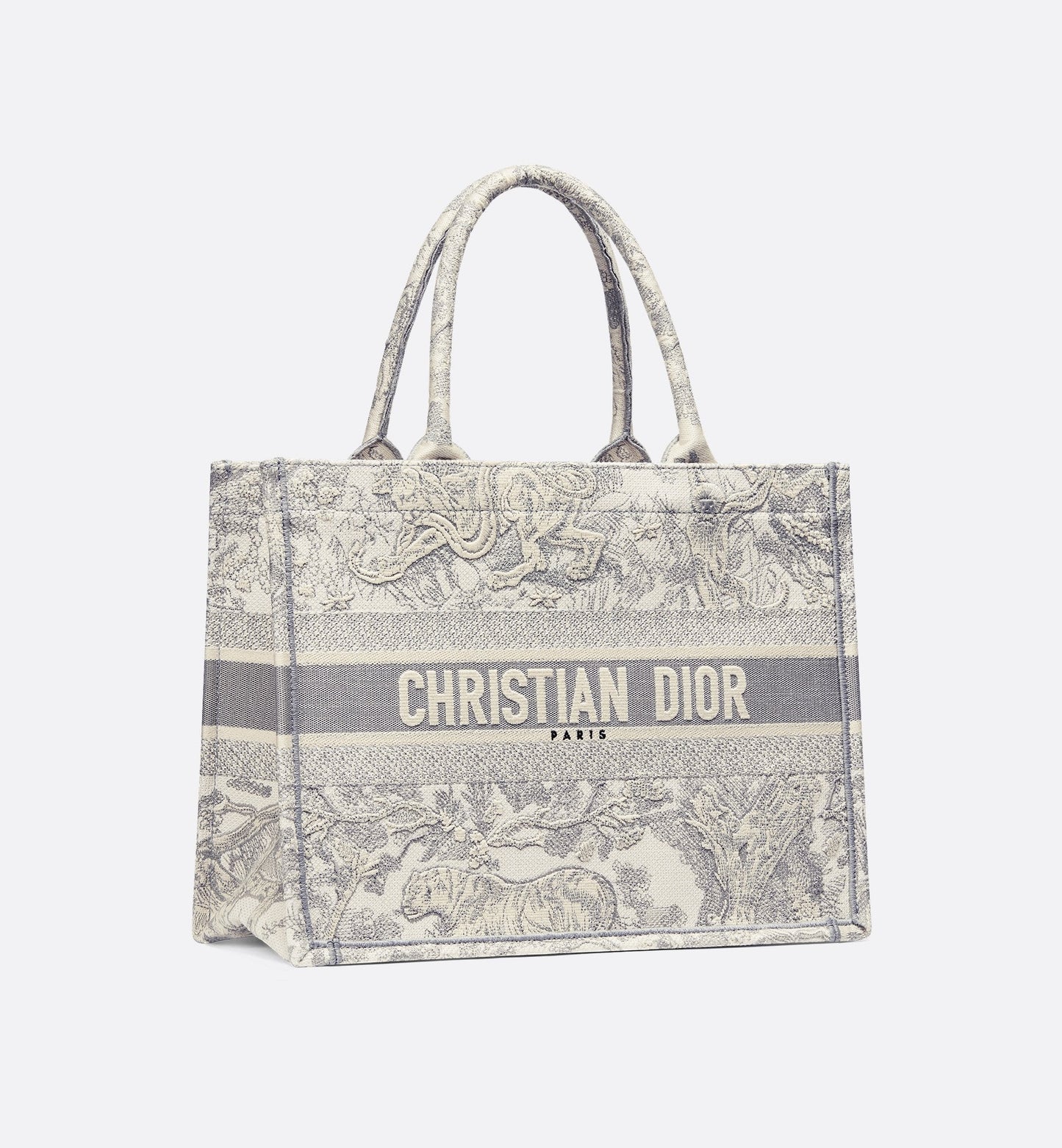 Medium Luxury Dior Book Tote Ecru and Gray Toile de Jouy Embroidery