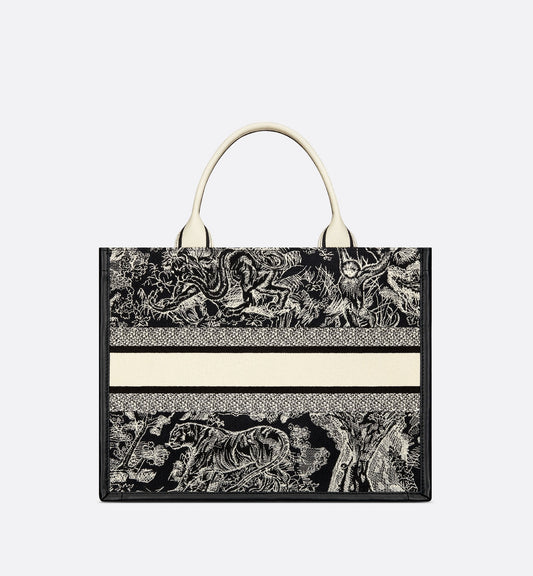 Medium Luxury Dior Book Tote Blue And Ecru Toile De Jouy Reverse Embroidery With Blue Calfskin