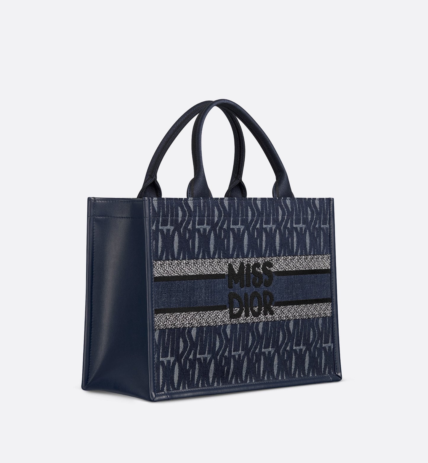 Medium Luxury Dior Book Tote Blue Miss Luxury Dior Allover Embroidered Denim