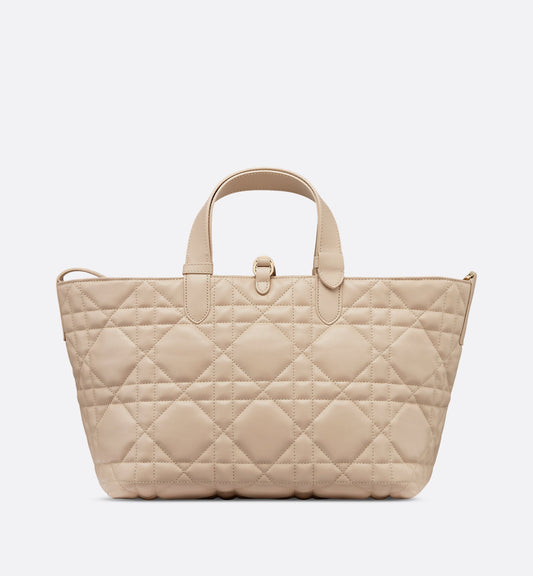 Medium Luxury Dior Toujours Bag Powder Beige Macrocannage Calfskin