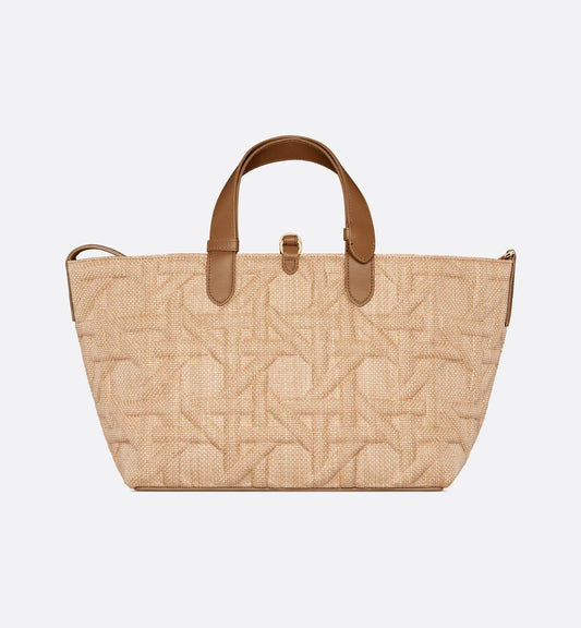 Medium Luxury Dior Toujours Bag Beige Graphic Cannage Raffia