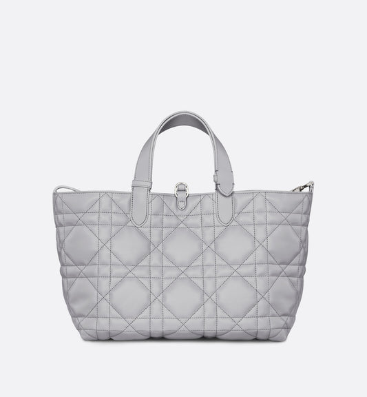 Medium Luxury Dior Toujours Bag Gray Macrocannage Calfskin