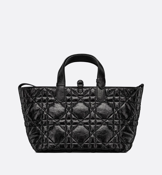 Medium Luxury Dior Toujours Bag Black Macrocannage Crinkled Calfskin