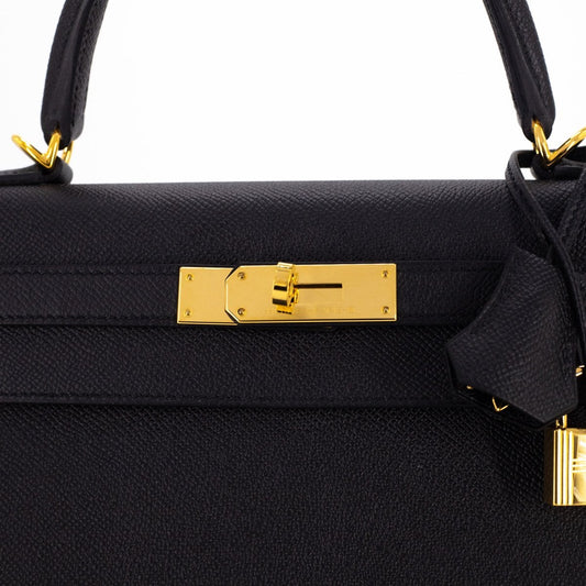 Luxury Hermes Kelly 28 Noir epsom sellier - Y Stamp