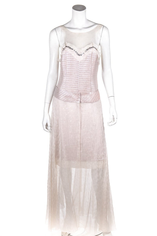 Chanel Pink Tweed and Chiffon Dress Size M | FR 40