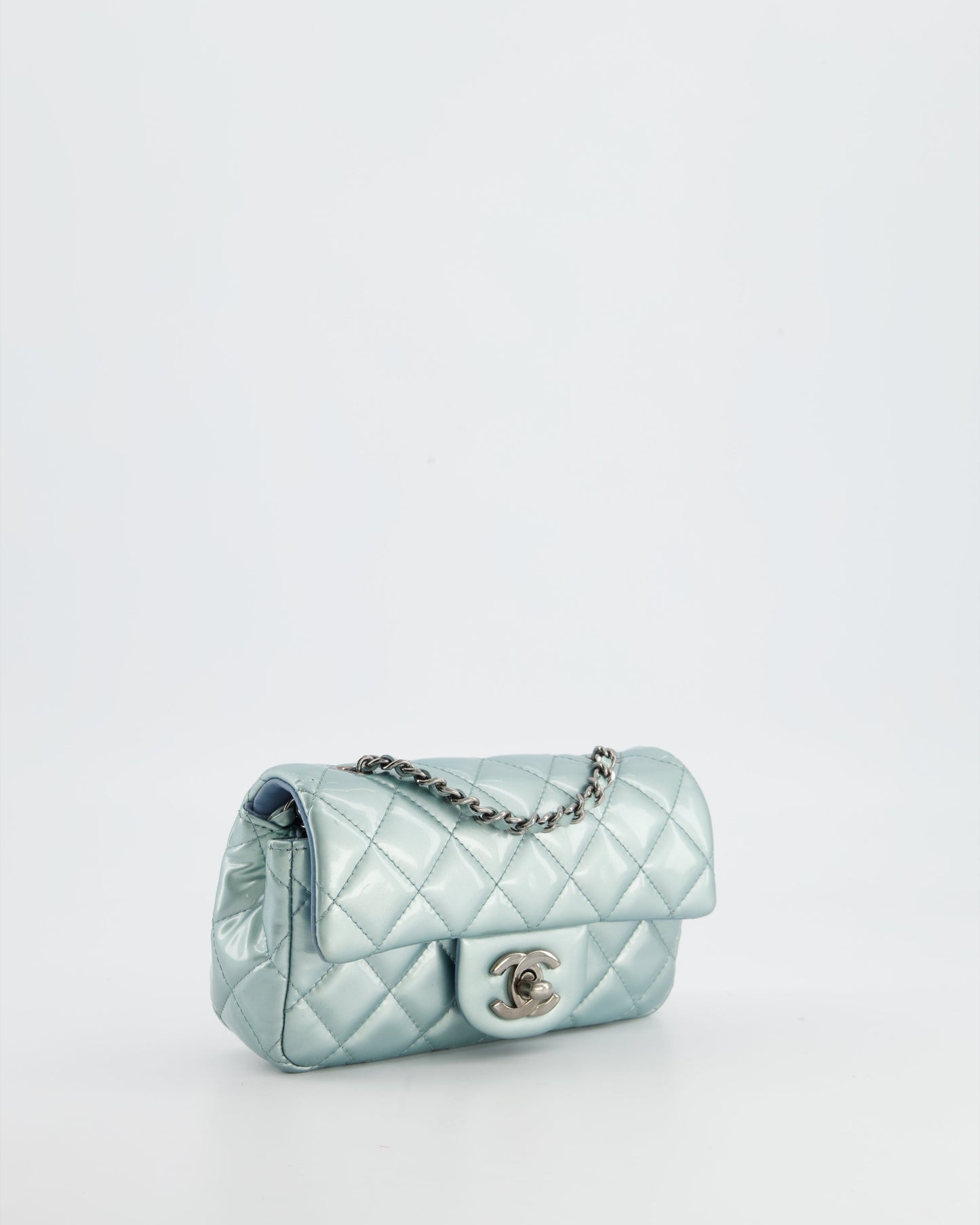 Chanel Pearl Light Blue Mini Rectangular Flap Bag with Ruthenium Hardware