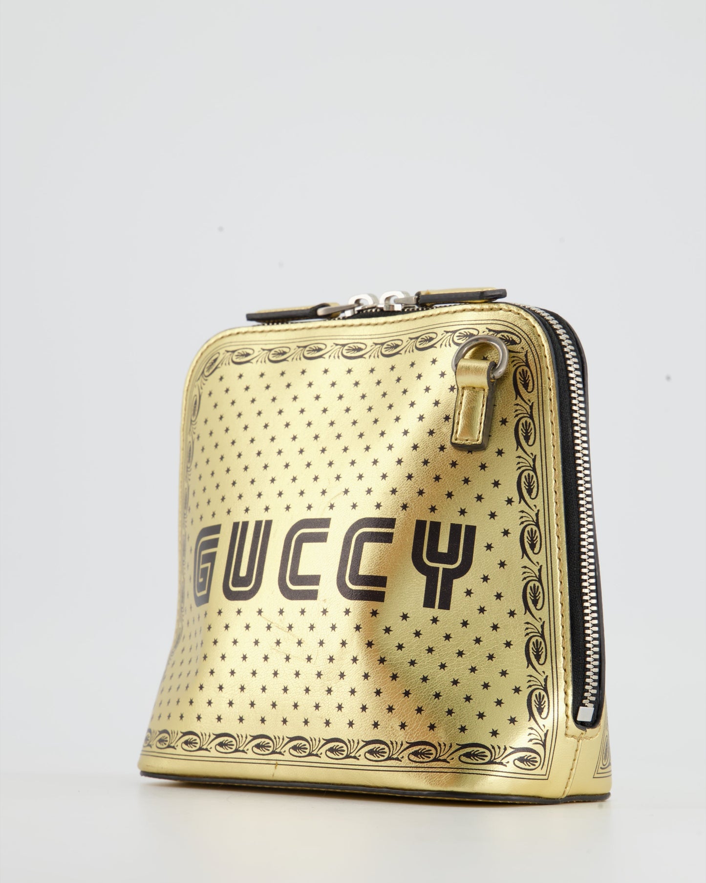 Luxury Gucci Gold and Black Leather Guccy Mini Dome Sega Bag