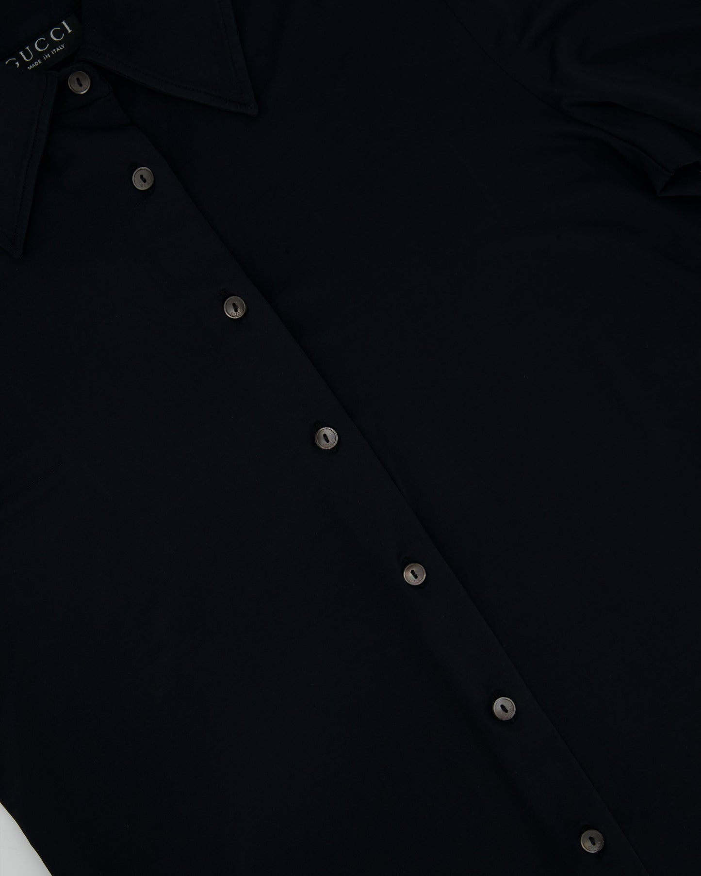 Luxury Gucci Navy Long Sleeve Stretch Shirt with Pearl Button Details IT 42 (UK 10)