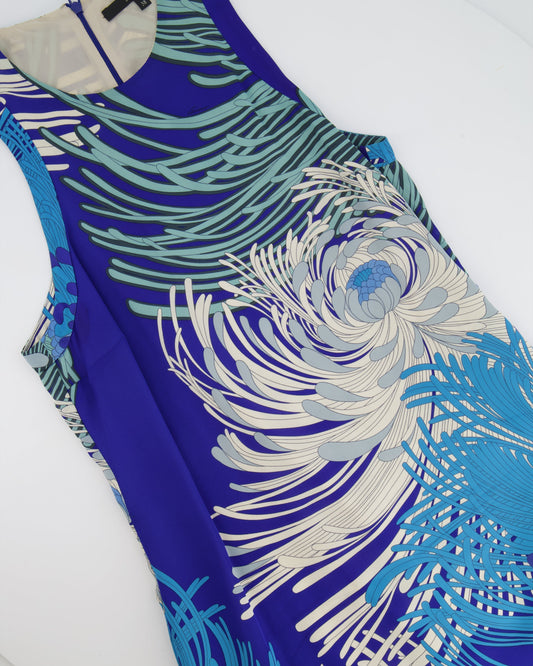 Luxury Gucci Trending 2025 Blue Silk Printed Mini Sleeveless Dress Size IT 38