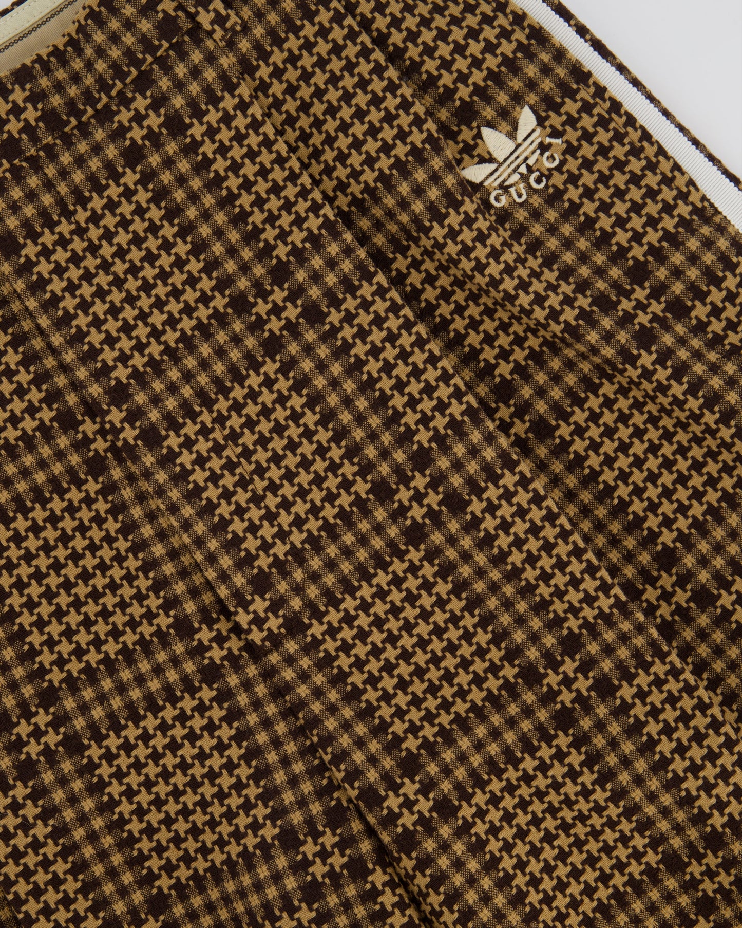 Luxury Gucci X Adidas Brown Check Wool Trousers with White Stripe Side Detail Size IT 42 (UK 10)