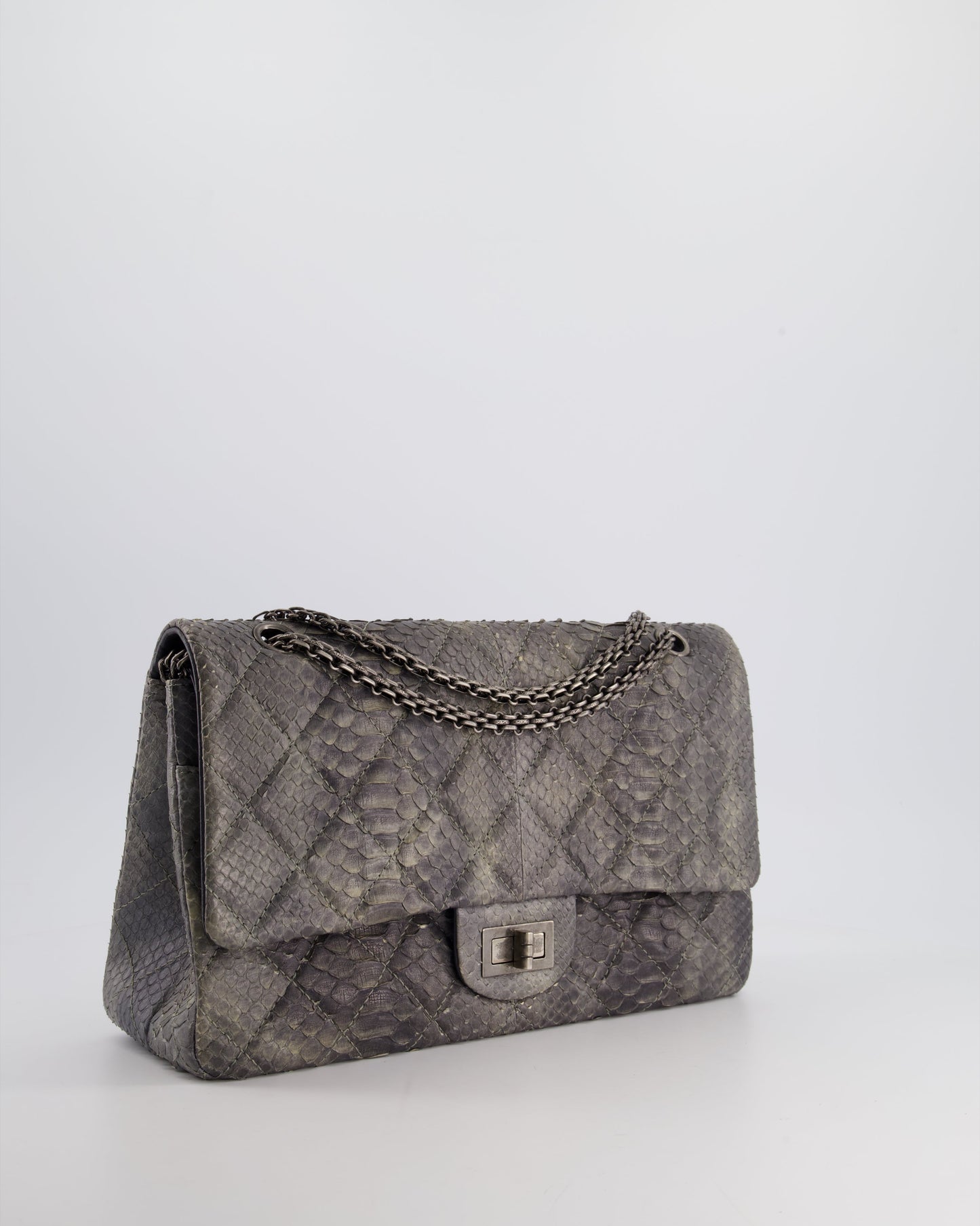 Chanel Storm Grey Jumbo Classic Double Flap 2.55 Reissue Bag in Python Leather with Ruthenium Hardware