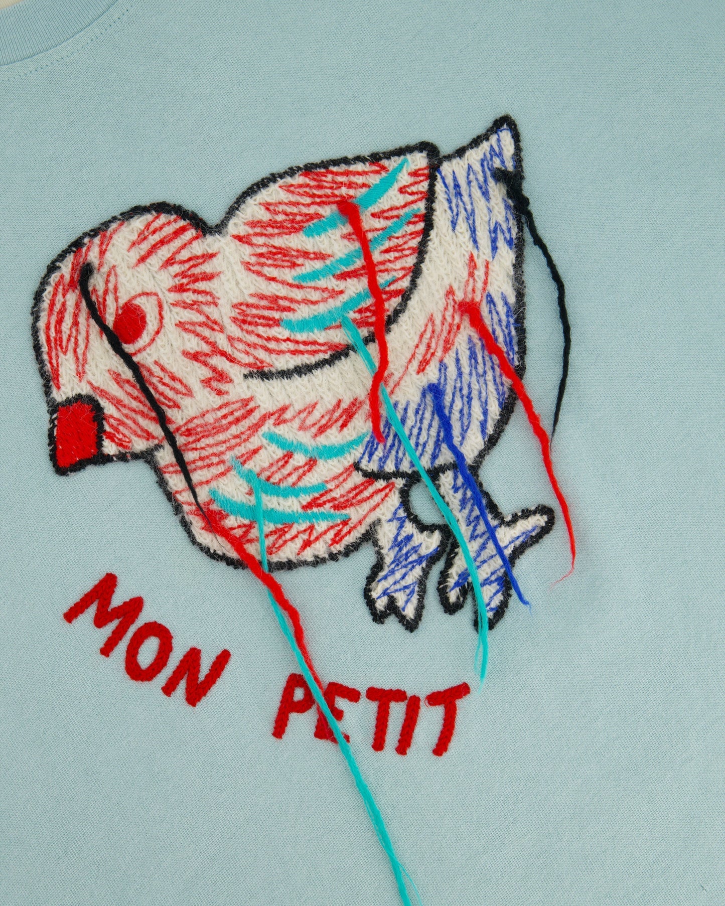 Luxury Gucci Trending 2025 Baby Blue Cotton T Shirt with Embroidered Bird Size S