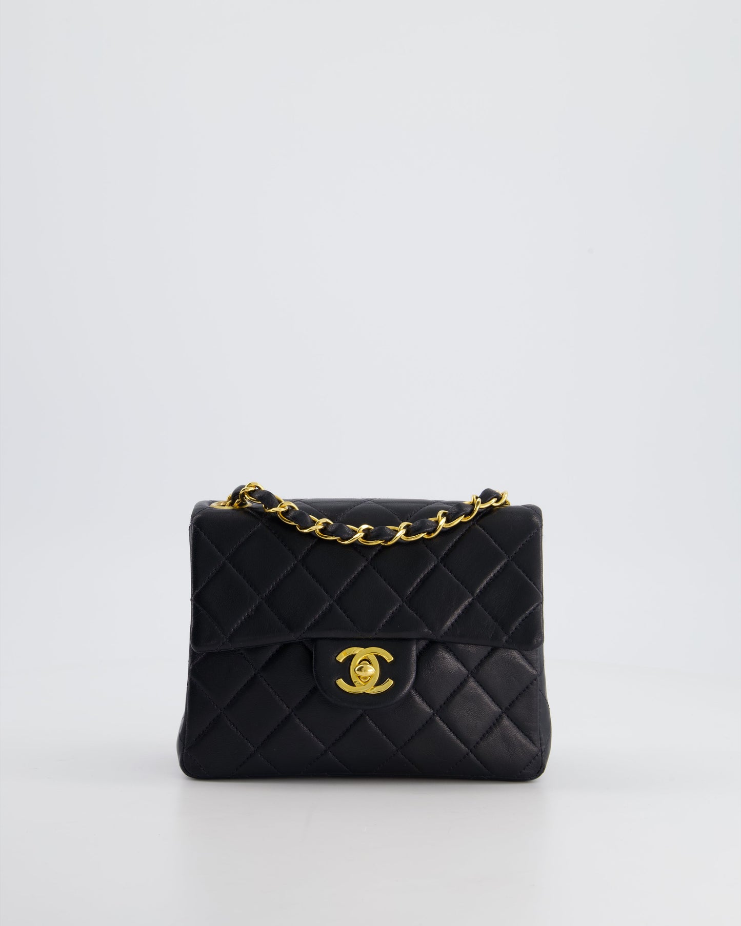 Chanel Vintage Black Mini Square Bag in Lambskin Leather with 24k Gold Hardware