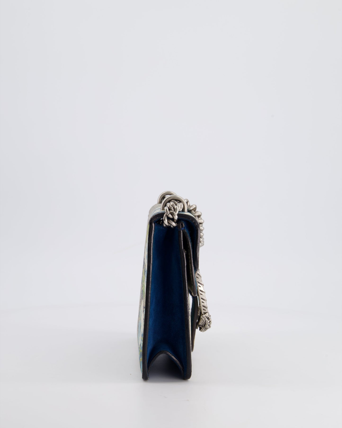 Luxury Gucci Trending 2025 Brown and Blue Floral Canvas Mini Supreme Dionysus Crossbody Bag With Ruthenium Hardware