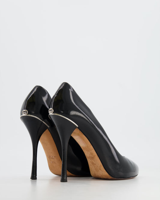 Luxury Gucci Trending 2025 Black Leather Pumps with Silver Logo Details Size EU 37.5