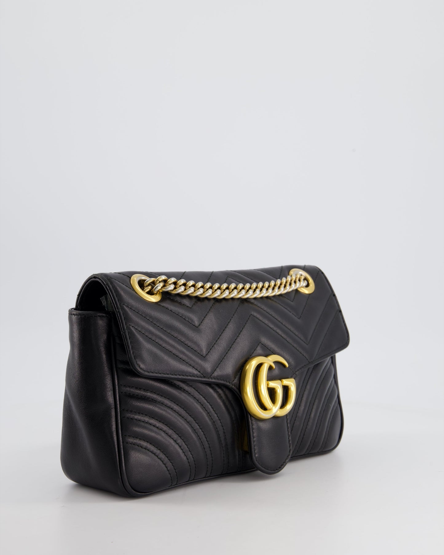 Luxury Gucci Trending 2025 Black Small GG Marmont Shoulder Bag in Matelassé Chevron Leather