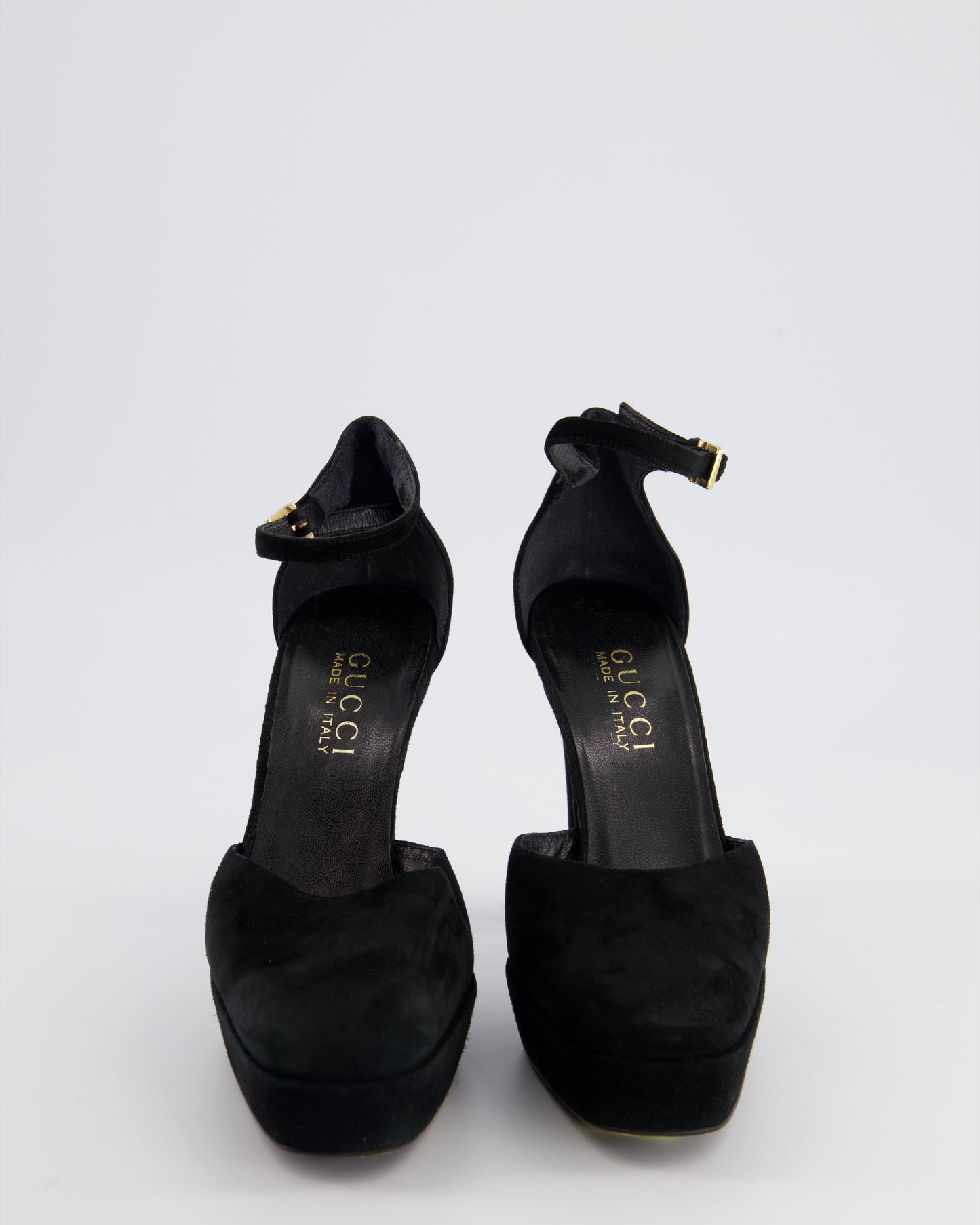 Luxury Gucci Trending 2025 Black Suede Closed Toe Heels with Platform Size EU 38
