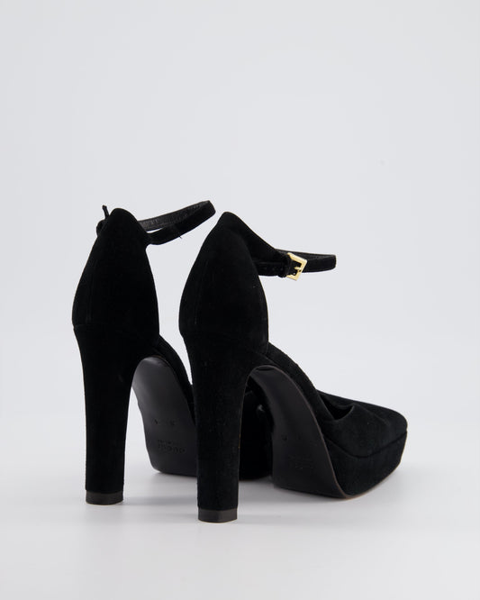 Luxury Gucci Trending 2025 Black Suede Closed Toe Heels with Platform Size EU 38
