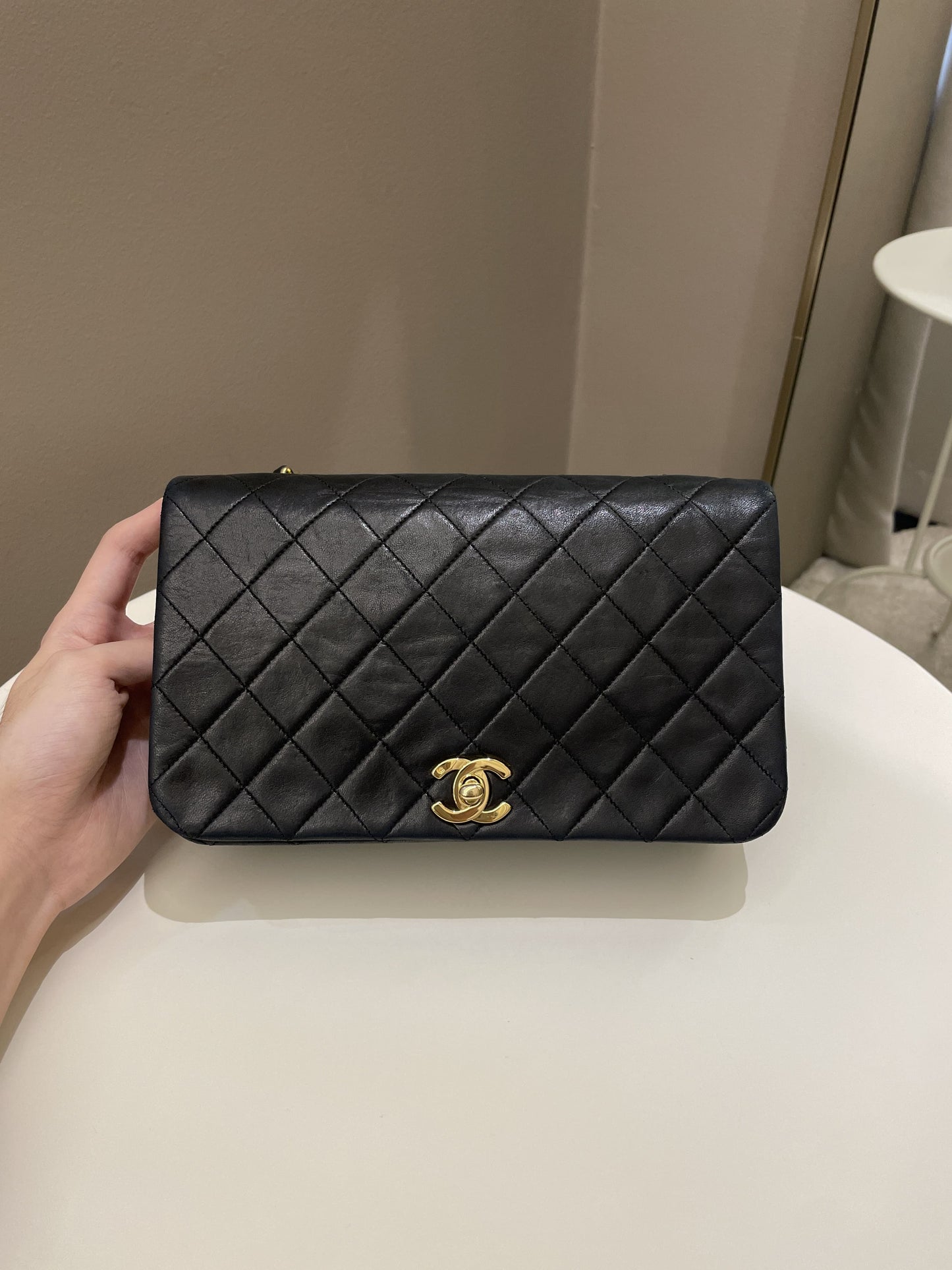 Luxury Chanel Vintage Quilted Full Flap Bag Black Lambskin
